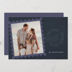 Navy Blue Stamp 2 Photo Christmas Holiday Card