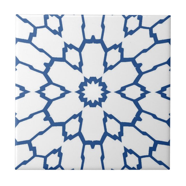 Navy blue star mosaic white background tile (Front)