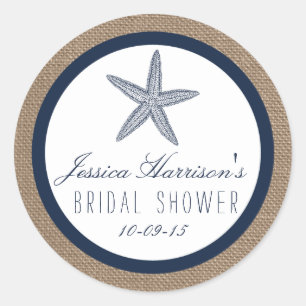 Navy Blue Starfish Beach Bridal Shower Stickers