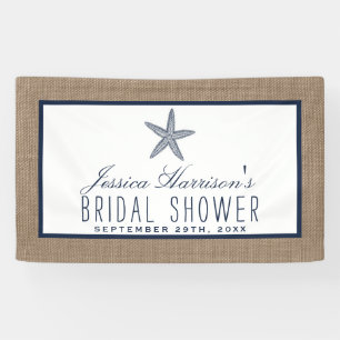 Navy Blue Starfish Beach Burlap Bridal Shower Banner