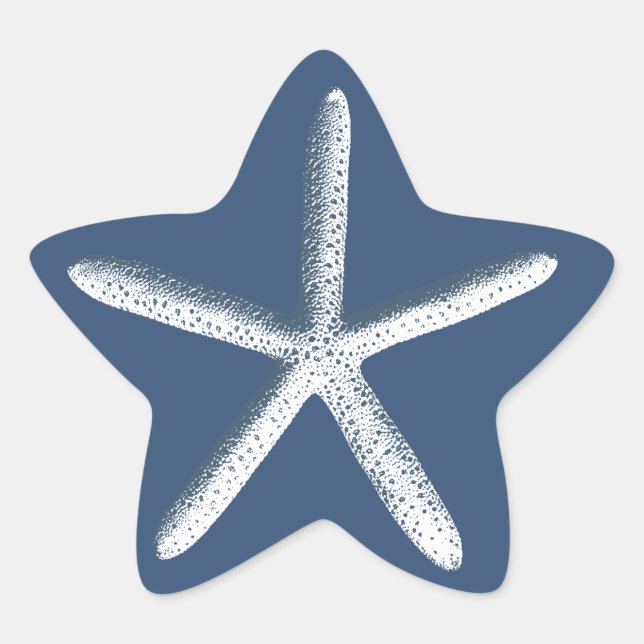 Navy Blue Starfish Beach Wedding Favour Star Sticker (Front)
