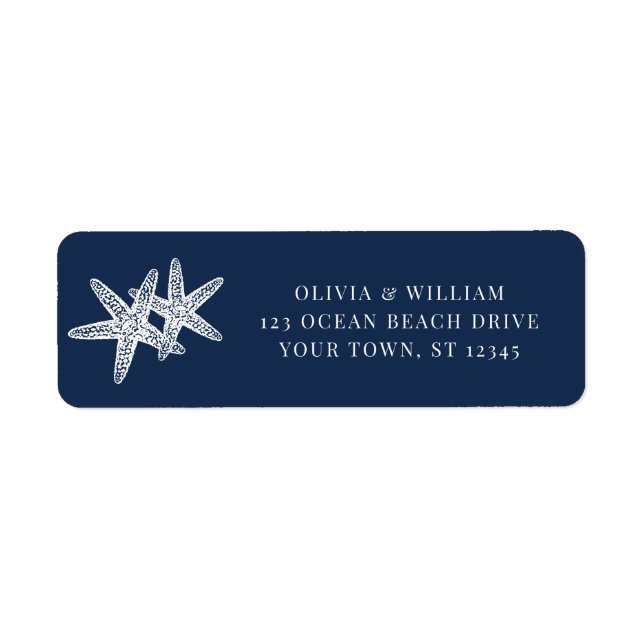 Navy Blue Starfish Beach Wedding Return Address (Front)