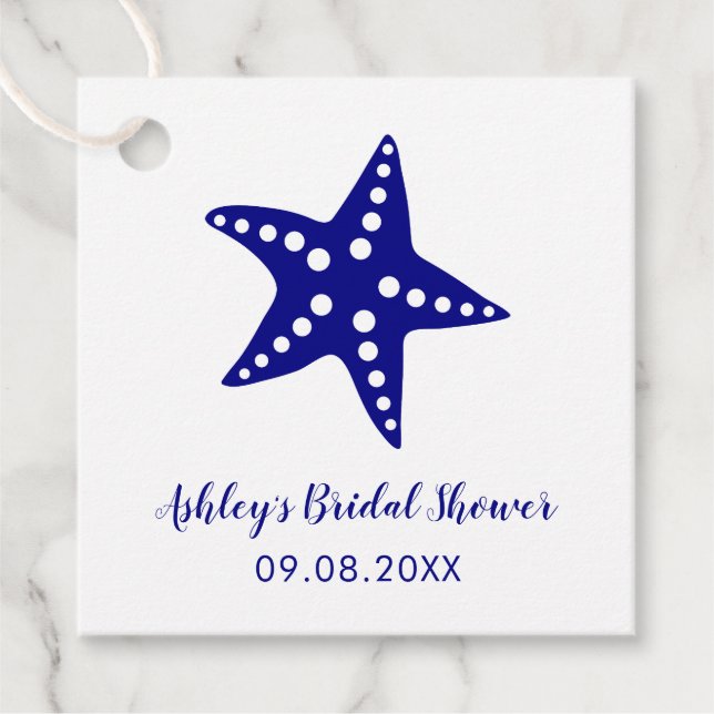 Navy Blue Starfish Bridal Shower Gift Favour Tag (Front)