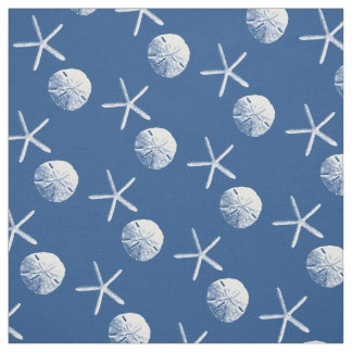 Navy Blue Starfish & Sand Dollar Beach Theme Fabric