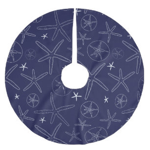 Navy Blue Starfish & Sand Dollar Tree Skirt
