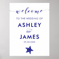 Navy Blue Starfish Wedding Welcome Sign, Navy