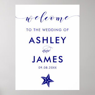 Navy Blue Starfish Wedding Welcome Sign, Navy Poster