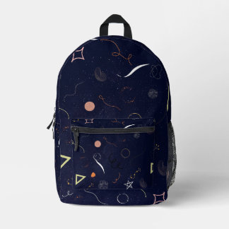 Navy Blue Starry Night Doodle printed bagpack Backpack