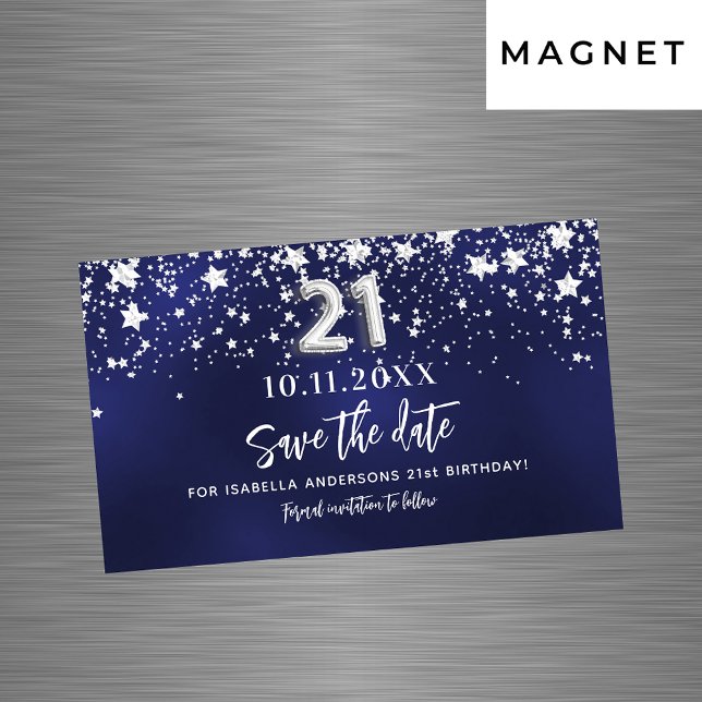 Navy blue stars 21st birthday Save the Date magnet (Creator Uploaded)