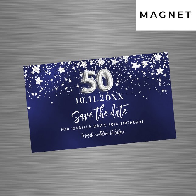 Navy blue stars 50th birthday Save the Date magnet (Creator Uploaded)