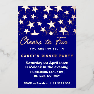 Navy Blue Stars At Night Party Foil Invitation