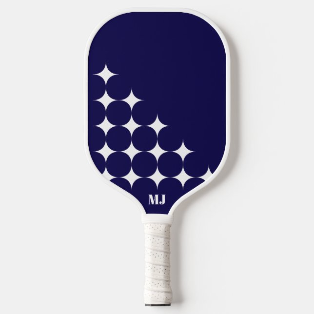 Navy Blue Stars Initials Modern Style Pickleball Paddle (Front)