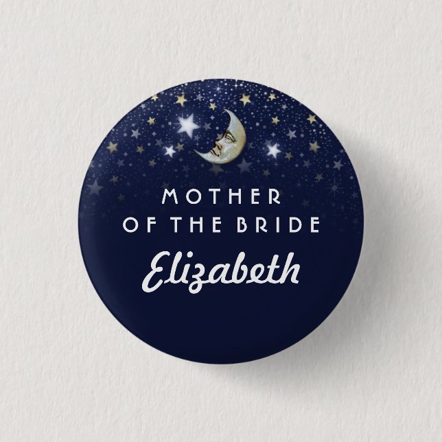 Navy Blue Stars & Moon Mother of Bride 3 Cm Round Badge (Front)