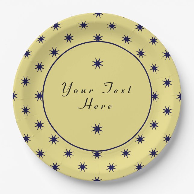 Navy Blue Stars Paper Plate (Front)