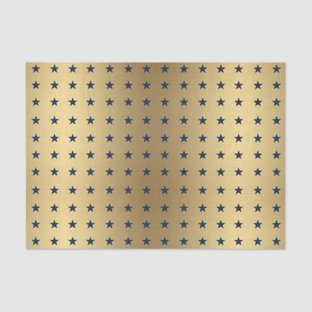 Navy Blue Stars Pattern on Metallic Gold Tissue Paper (Front)
