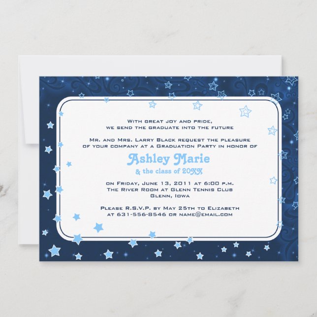 Navy Blue Stars Starry Night Graduation Invitation (Front)