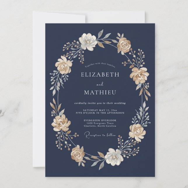Navy Blue Stately Evening Wedding Invitation (Front)