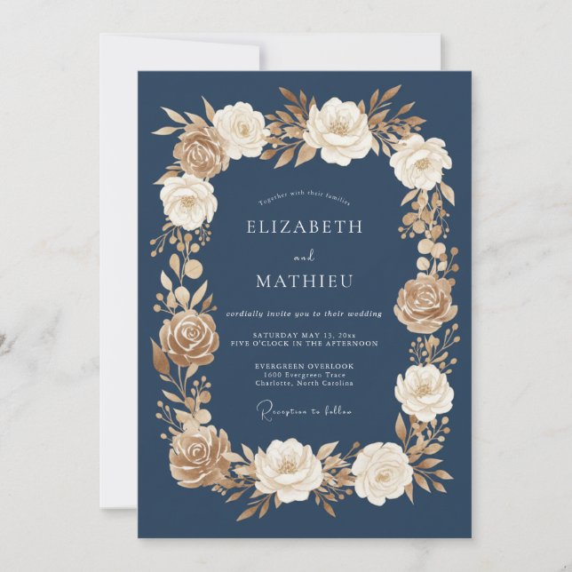 Navy Blue Stately Formal Wedding Invitation (Front)