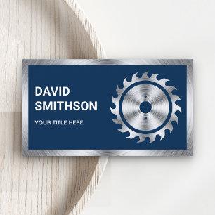 Navy Blue Steel Circular Saw Handyman Carpenter Business Card