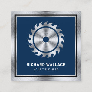 Navy Blue Steel Circular Saw Handyman Carpenter Square Business Card