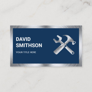 Navy Blue Steel Handyman Auto Repair Mechanic Business Card