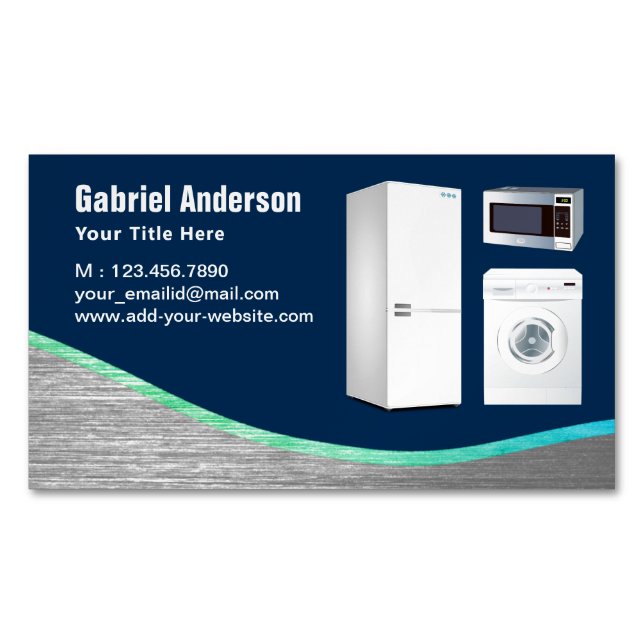 Navy Blue Steel Home Appliances Repair Magnetic Business Card (Front)