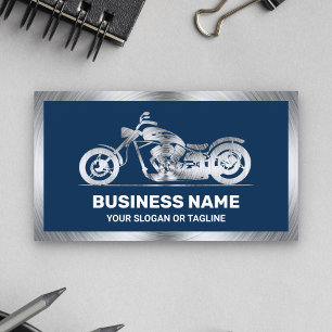 Navy Blue Steel Motorbike Motorcycle Mechanic Business Card