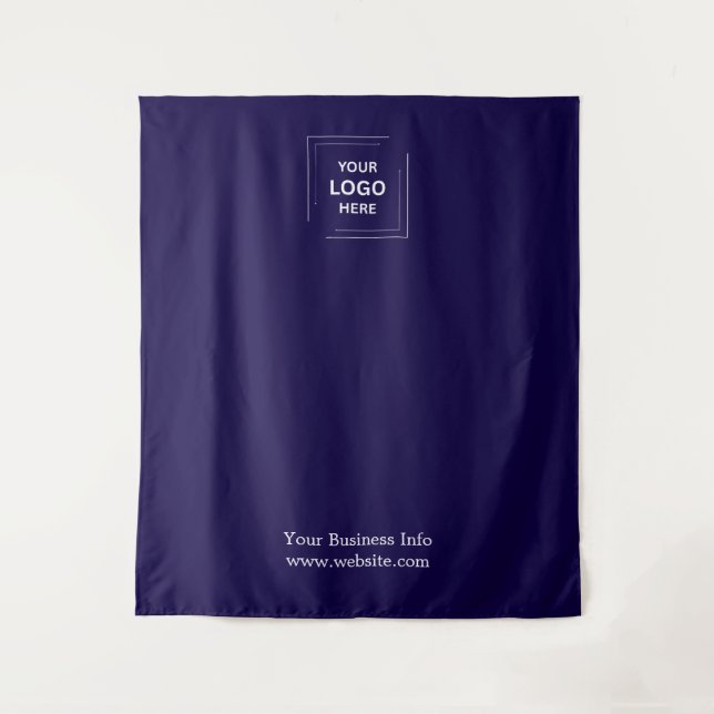 Navy Blue Step and Repeat Business Photo Backdrop Tapestry (Front)