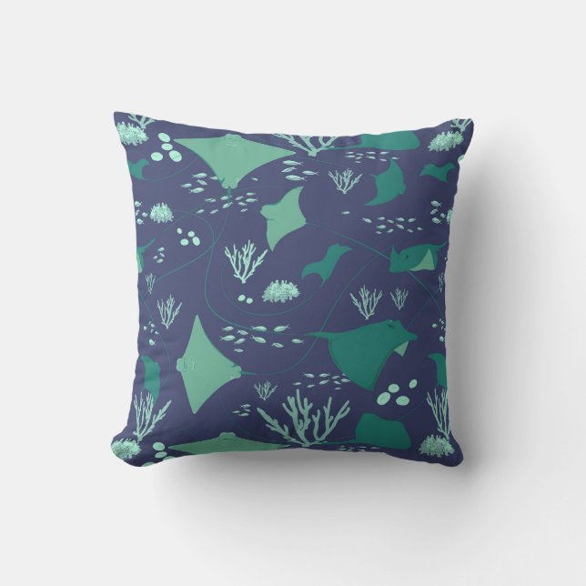 Navy Blue Stingrays and Manta Rays Cushion (Front)