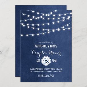 Navy Blue String Lights Couples Shower Invitation