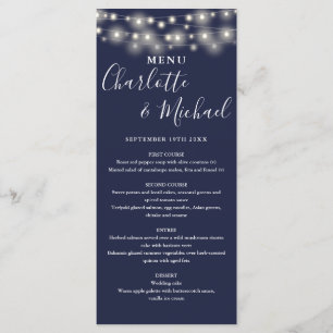 Navy Blue String Lights Signature Wedding Menu