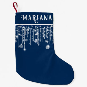 Navy Blue String Lights Small Christmas Stocking