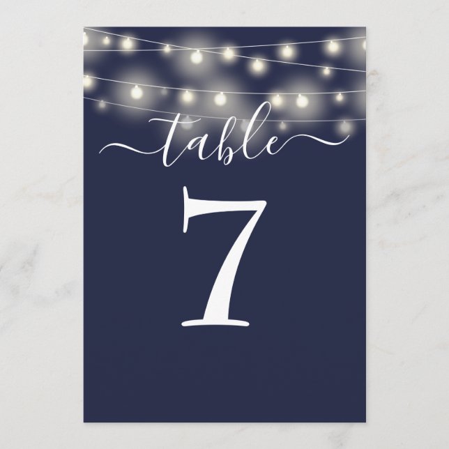 Navy Blue String Lights Table Number (Front)