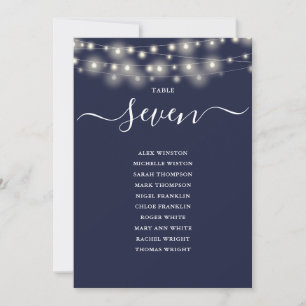 Navy Blue String Lights Table Number Seating Chart