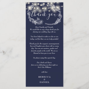 Navy Blue String Lights Thank You Place Card