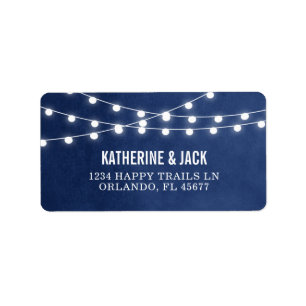 Navy Blue String Lights Wedding Address Labels