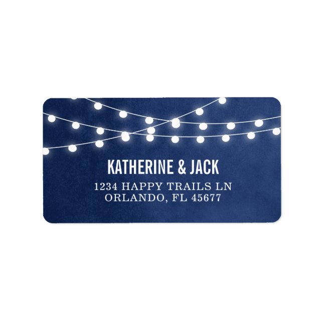 Navy Blue String Lights Wedding Address Labels (Front)