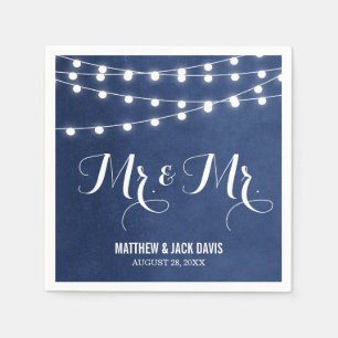 Navy Blue String Lights Wedding Monogram Napkin