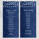 Navy Blue String Lights Wedding Program Programme<br><div class="desc">Chic modern summer wedding ceremony program template with simple elegant glowing string lights hanging across the top on a printed faux watercolor texture background. A simple and stylish preppy design, perfect for summer! Click the CUSTOMIZE IT button to customise text and fonts, move text around and create your own unique...</div>