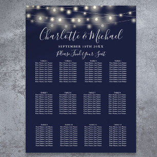 Navy Blue String Lights Wedding Seating Chart