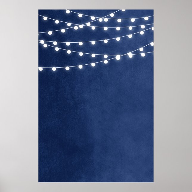 Navy Blue String Lights Wedding Sign Template (Front)