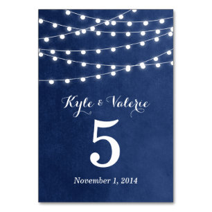 Navy Blue String Lights Wedding Table Numbers