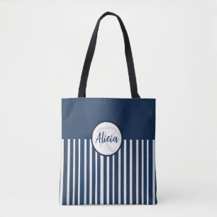 Navy Blue Stripe and Colour Block Tote Bag