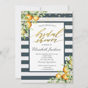 Navy Blue Stripe Lemon Citrus Bridal Shower Invitation