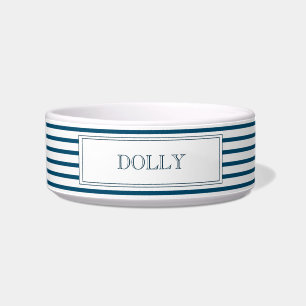 Navy Blue Stripe Personalised Pet Bowl