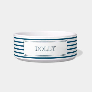 Navy Blue Stripe   Personalized Pet Bowl
