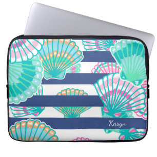 Navy Blue Stripe Seashell Laptop Sleeve