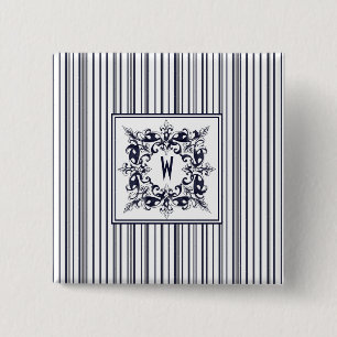 Navy Blue Stripe Vintage Label and Monogram 15 Cm Square Badge