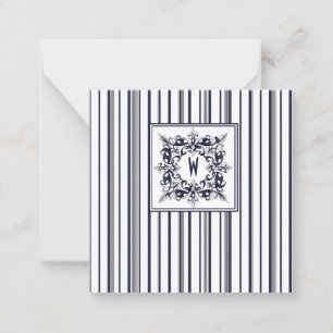 Navy Blue Stripe Vintage Label and Monogram Card