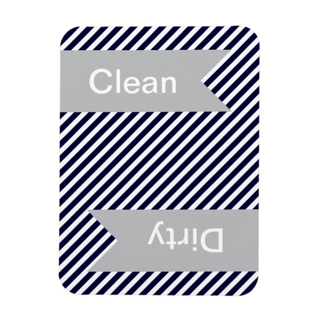 Navy Blue Striped Clean - Dirty Dishwasher Magnets (Vertical)